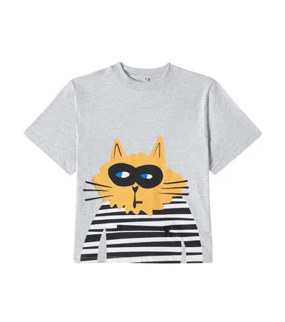 Stella Mccartney Kids' Zip-detail Printed Cotton T-shirt In Grigio Medio Melange