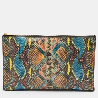 Pre-owned Stella Mccartney Zip Multicolor Faux Python Embossed Leather Clutch