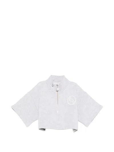 Stella Mccartney Kids' Zip-up Mock-neck Sweatshirt In Gray