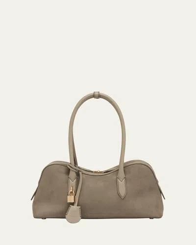 Stella Mccartney Zip Vegan Suede Shoulder Bag In Khaki