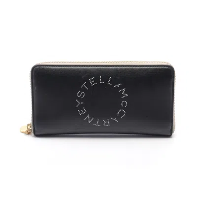 Stella Mccartney Zip Wallet Bicolor Round Zipper Long Wallet Fake Leather In Black