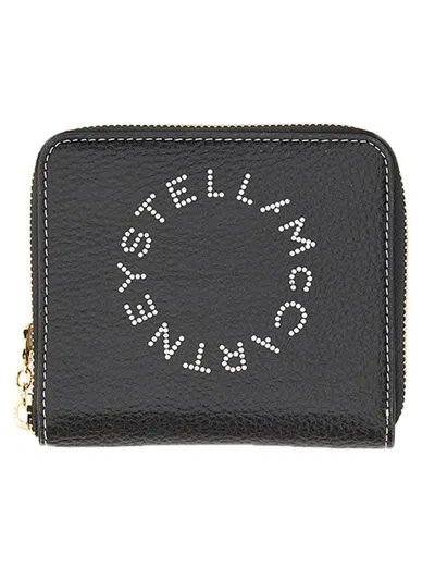 Stella Mccartney Logo Printed Zip-around Wallet In Black