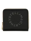 Stella Mccartney Zipped Wallet With Circular Logo And Gold Hardware In Black