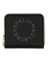 Stella Mccartney Zipped Wallet With Circular Logo And Gold Hardware In Black