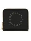 Stella Mccartney Zipped Wallet With Circular Logo And Gold Hardware In Black