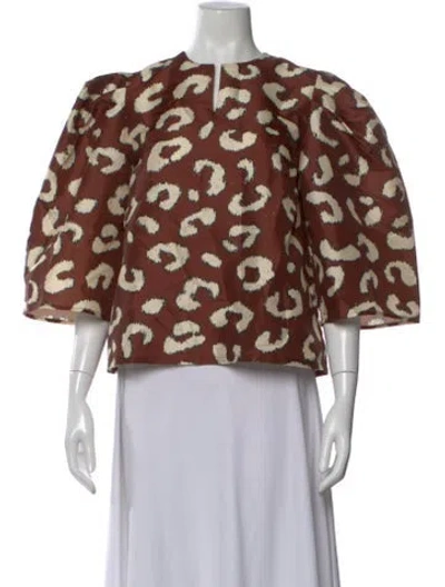 Pre-owned Stella Nova Animal Print Crew Neck Top In Brown