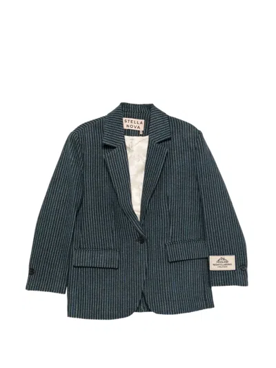 Stella Nova Check-pattern Logo-patch Blazer In Blue