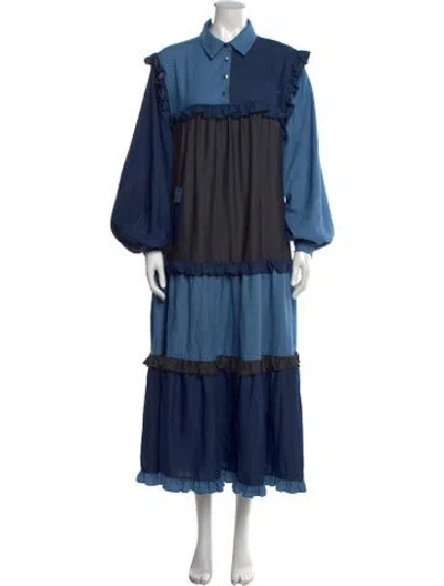 Pre-owned Stella Nova Colorblock Pattern Long Dress In Blue