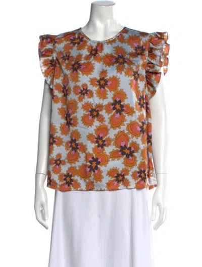 Pre-owned Stella Nova Floral Print Crew Neck Top In Blue