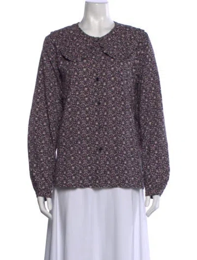 Pre-owned Stella Nova Floral Print Long Sleeve Top In Purple