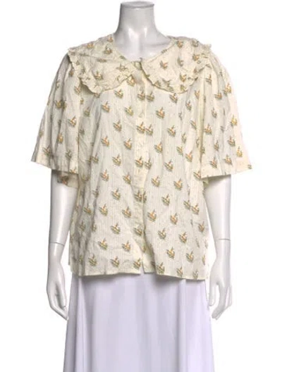 Pre-owned Stella Nova Floral Print Short Sleeve Top In Neutrals