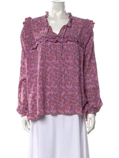 Pre-owned Stella Nova Floral Print V-neck Blouse In Purple