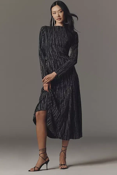 Stella Nova Lurex Long-sleeve Midi Dress In Black