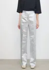 Stella Nova Mid Waist Livi Straight Leg Pants In Silver Lurex In Metallic