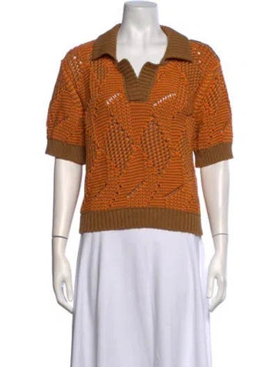 Pre-owned Stella Nova Patterned V-neck Sweater W/ Tags In Brown/orange