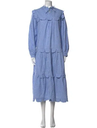Pre-owned Stella Nova Plaid Print Long Dress In Blue