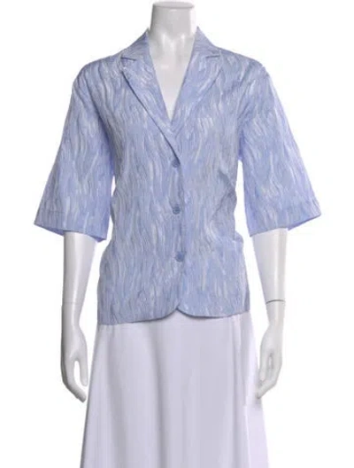 Pre-owned Stella Nova Printed Three-quarter Sleeve Button-up Top In Blue