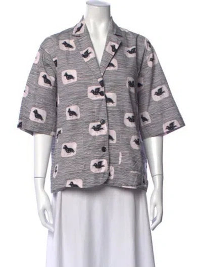 Pre-owned Stella Nova Printed V-neck Top In White