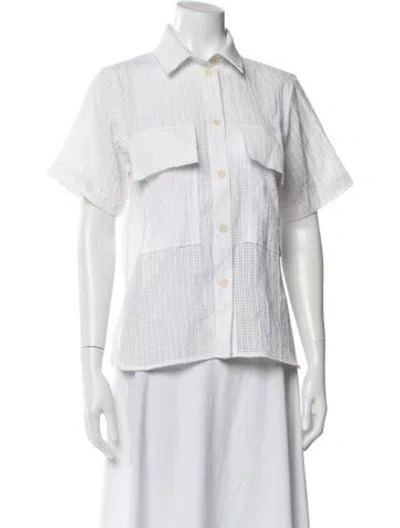 Pre-owned Stella Nova Short Sleeve Button-up Top In White