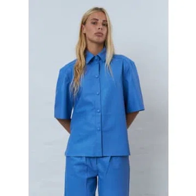 Stella Nova Soft Short Sleeved Leather Shirt In Blue