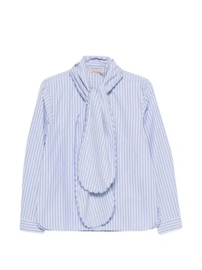 Stella Nova Striped Scalloped-trim Shirt In Brown