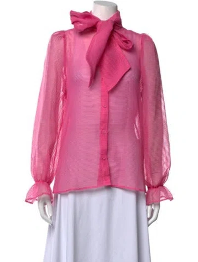 Pre-owned Stella Nova Striped Tie Neck Blouse In Pink
