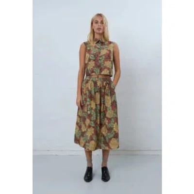 Stella Nova Wild Flowers Print Midi Skirt In Brown