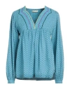 Stella Nova Woman Blouse Azure Size 6 Cotton In Blue