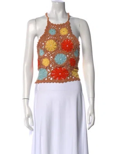 Pre-owned Stella Pardo Floral Print Square Neckline Crop Top W/ Tags In Neutral