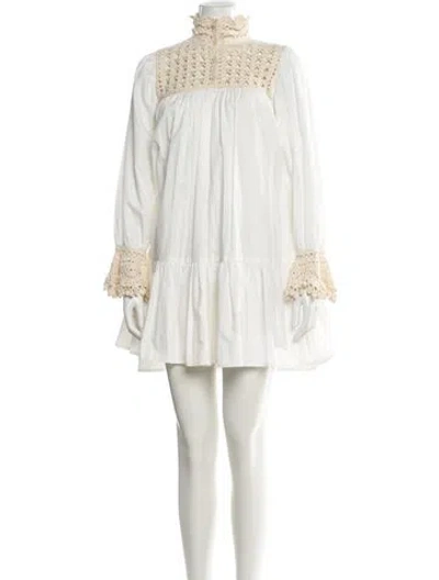 Pre-owned Stella Pardo Mock Neck Mini Dress In White