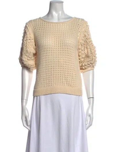 Pre-owned Stella Pardo Scoop Neck Short Sleeve Top In Gold/metallic/neutrals