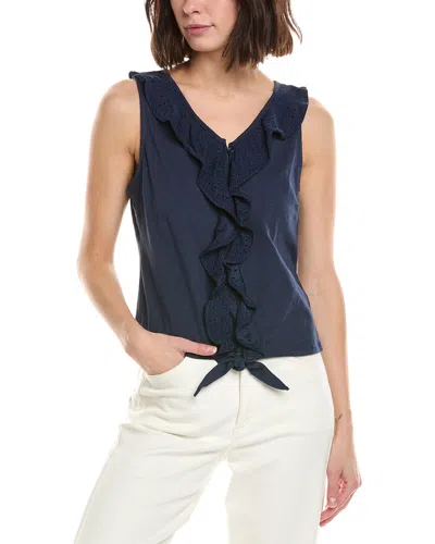 Stella Parker Anna Ruffle Neckline Blouse In Blue
