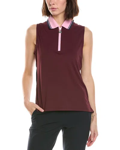 Stella Parker Avery Ribbed Polo Collar Top In Red