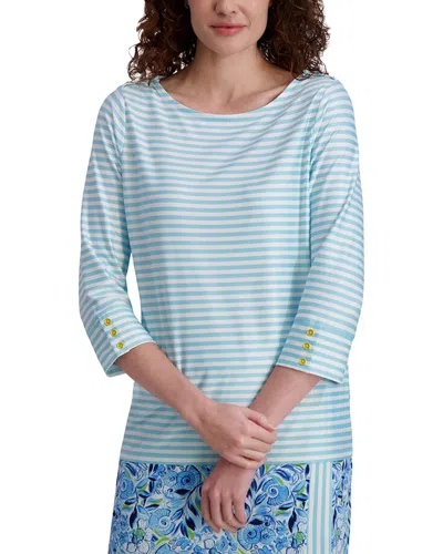 Stella Parker Button Detail Knit Top In Blue