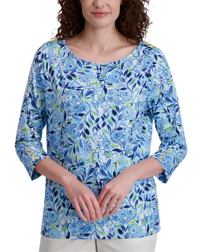 Stella Parker Button Detail Knit Top In Blue