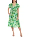 Stella Parker Flutter Sleeve Elastic Waist Midi Dress In Green