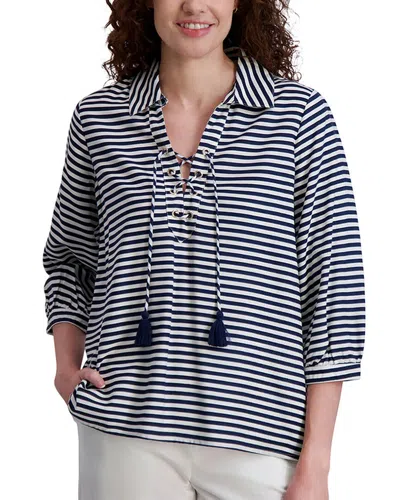 Stella Parker Lace Up Knit Top In Blue