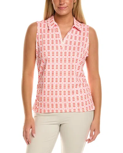 Stella Parker Ruched Split Neck Polo Shirt In Orange