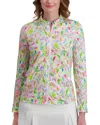 Stella Parker Ruffle Collar Full Zip Top In Green