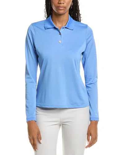 Stella Parker Scallop Pique Polo Shirt In Blue