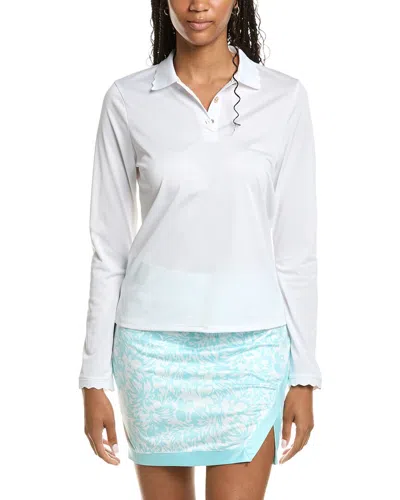 Stella Parker Scallop Pique Polo Shirt In White