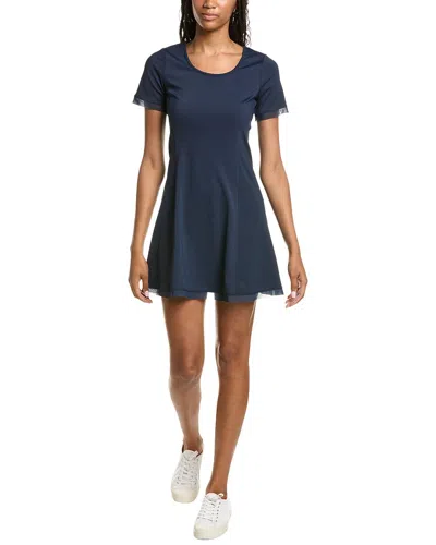 Stella Parker Scoop Neck Mesh Detail Dress In Blue
