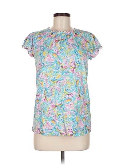 Pre-owned Stella Parker Short Sleeve Blouse In Blue