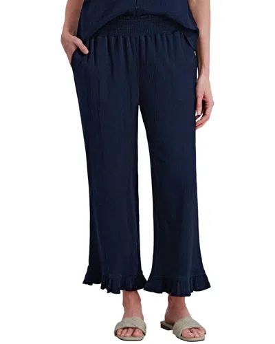 Stella Parker Smocked Waist Ruffle Cropped Pant In Blue