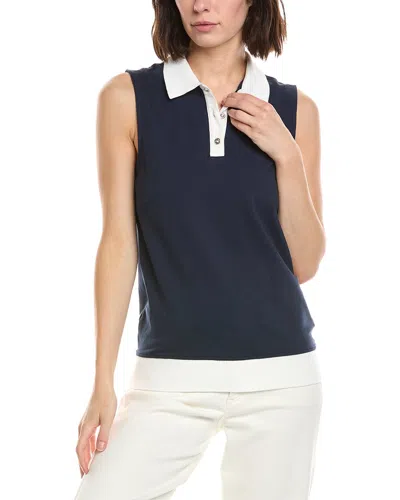 Stella Parker Tippi Contrast Collar Sleeveless Polo Shirt In Blue
