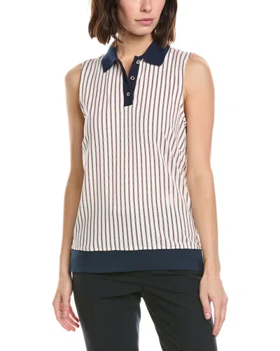 Stella Parker Tippi Contrast Collar Sleeveless Polo Shirt In White