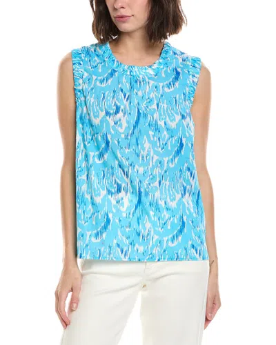 Stella Parker Willa Linen-blend Top In Blue