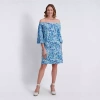 Stella Parker Womens 3/4 Sleeve Floral Blouson Dress In Blue