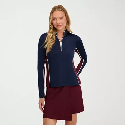 Stella Parker Womens Mock Neck Long Sleeve Quarter-zip Pullover In Blue