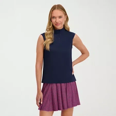 Stella Parker Womens Mock Neck Short Sleeve Quarter-zip Pullover In Blue